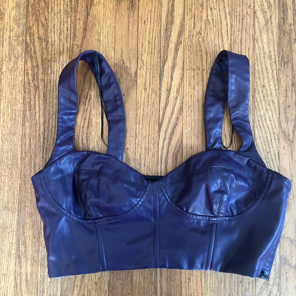 Zara purple leather crop top